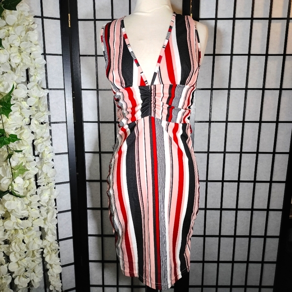 Shein Striped Criss Cross Back Bodycon Dress Size Large - Picture 3 of 8